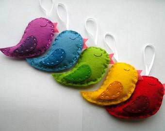 Rainbow Felt Birds Ornaments -  Felt Ornaments - Spring Home Decor - Felt Decor - Birds Decor -Handmade
