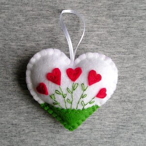 Felt Heart Felt Ornament Felt Flowers Red heart White Heart Valentines Day Gift Easter Decor Handmade Embroidery Gift Idea image 2