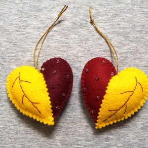 Autumn Heart -  Autumn Decor - Fall Decor - Felt Ornament - Hanging Ornament - Dark Red Yellow