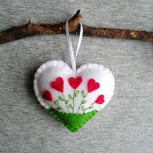 Felt Heart Felt Ornament Felt Flowers Red heart White Heart Valentines Day Gift Easter Decor Handmade Embroidery Gift Idea image 3