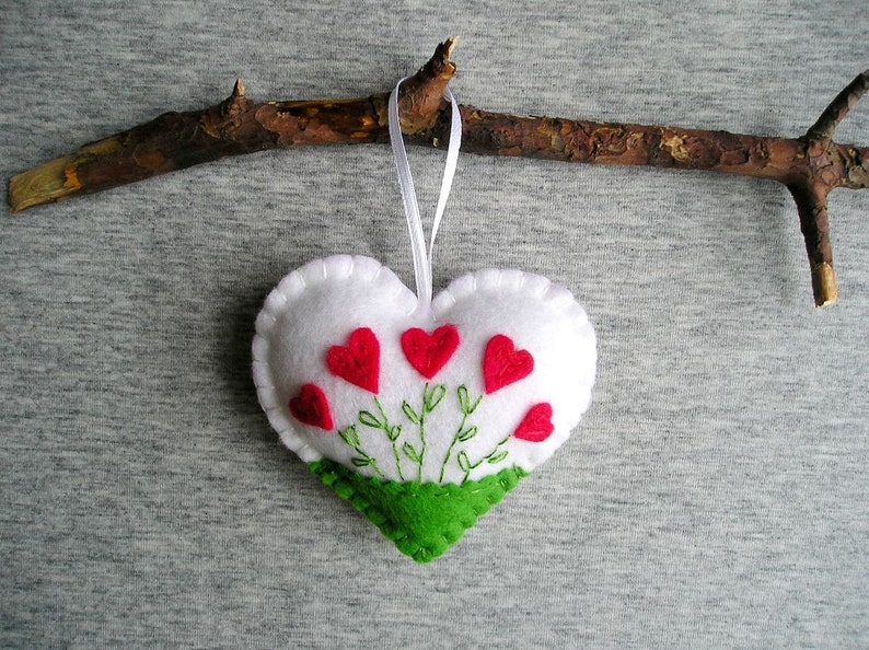 Felt Heart Felt Ornament Felt Flowers Red heart White Heart Valentines Day Gift Easter Decor Handmade Embroidery Gift Idea image 3