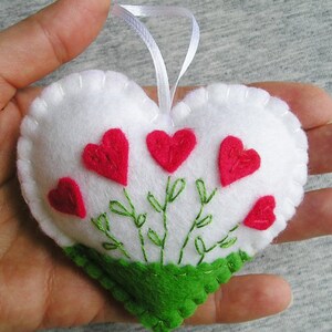 Felt Heart Felt Ornament Felt Flowers Red heart White Heart Valentines Day Gift Easter Decor Handmade Embroidery Gift Idea image 6