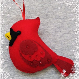 Christmas Tree Ornament, Cardinal Bird, Felt Decor, Christmas Gift Idea, Handmade Embroidery image 4