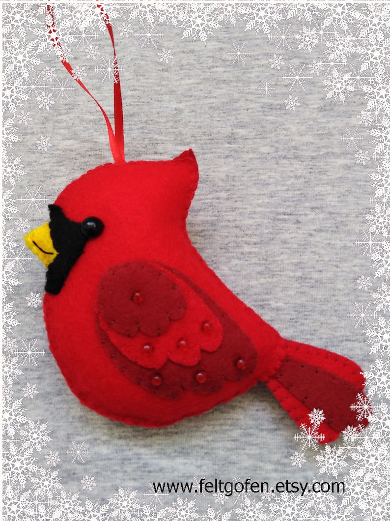 Christmas Tree Ornament, Cardinal Bird, Felt Decor, Christmas Gift Idea, Handmade Embroidery image 4