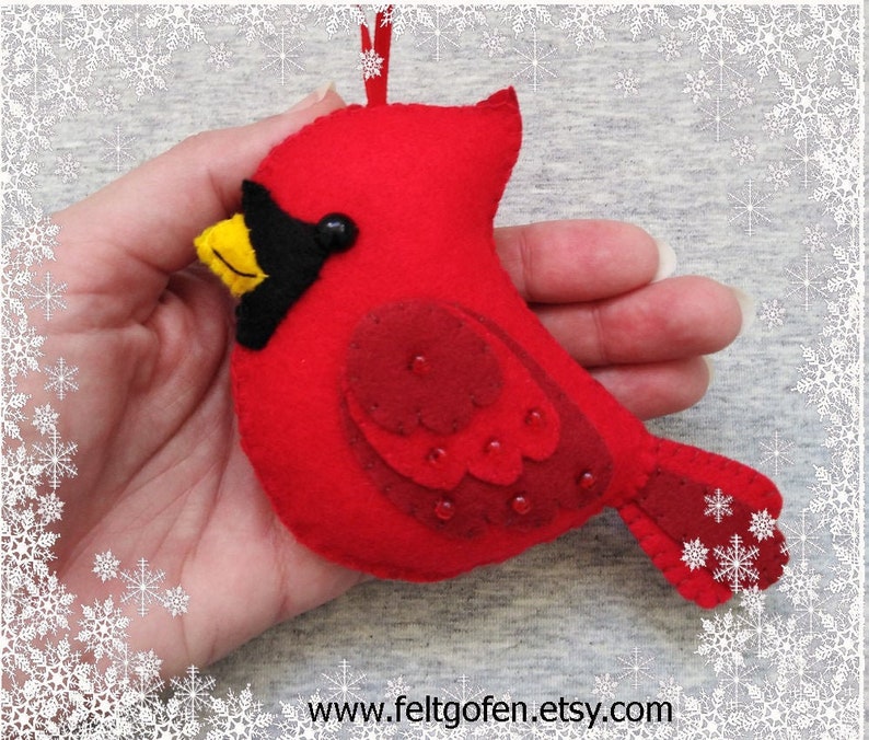 Christmas Tree Ornament, Cardinal Bird, Felt Decor, Christmas Gift Idea, Handmade Embroidery image 1