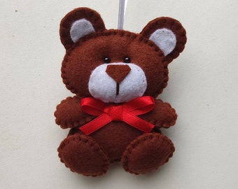 Brown Felt Bear Ornament, Cute Bear Toy, Stuffed Bear, Felt Animal, Home Decor, Nursery Decor, Cute Bear Gift