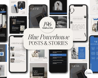 Instagram Templates for Bold Coach Agency Digital Products Online Business 196 Instagram Posts and Story Canva Templates Aesthetic Blue