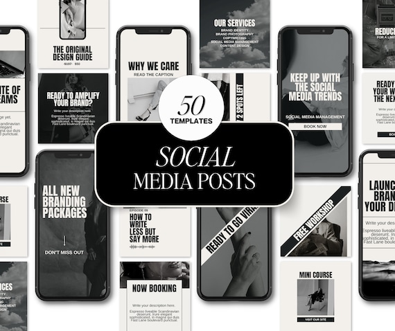 Black and White Canva Instagram Templates Small Business Bold Templates for Entrepreneurs Coaches Pinterest Templates Luxe Aesthetic