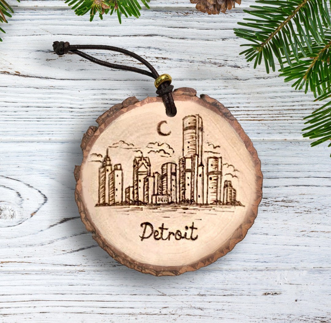 Detroit Skyline Wood Burned Ornament - Etsy