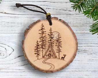 A-Frame Cabin  Wood Burned Ornament
