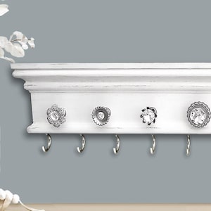 Hanging Wall Necklace Organizer, Modern Farmhouse White, 22 Inches Wide