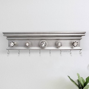 Silver Necklace Holder, Wall Jewelry Hanger, 16 Inches Wide