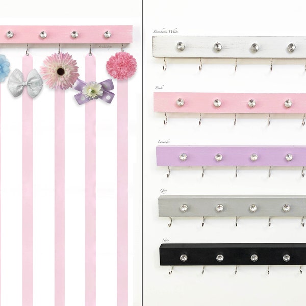 12" Hair Bow Organizer for Girls, Bedroom Wall Decor, 5 Detachable Ribbons Included