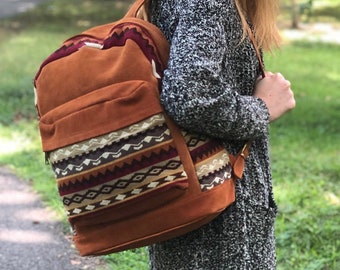 KARA / Mochila de piel + tapiz, hecha a mano