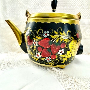 Hand Painted Electric Teapot Kettle Retro Rare Metal Khokhloma