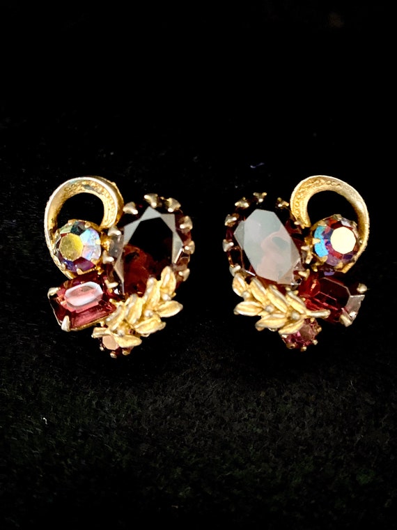 Regency Earrings Gold Tone Aurore Borealis & Amet… - image 6