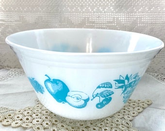 Federal Milk Glass Large Mixing Bowl Turquoise Fruit