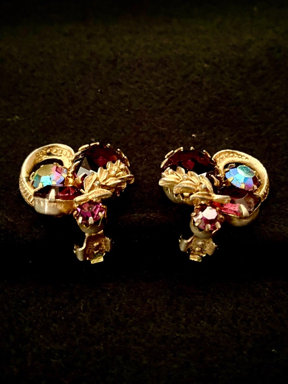 Regency Earrings Gold Tone Aurore Borealis & Amet… - image 7