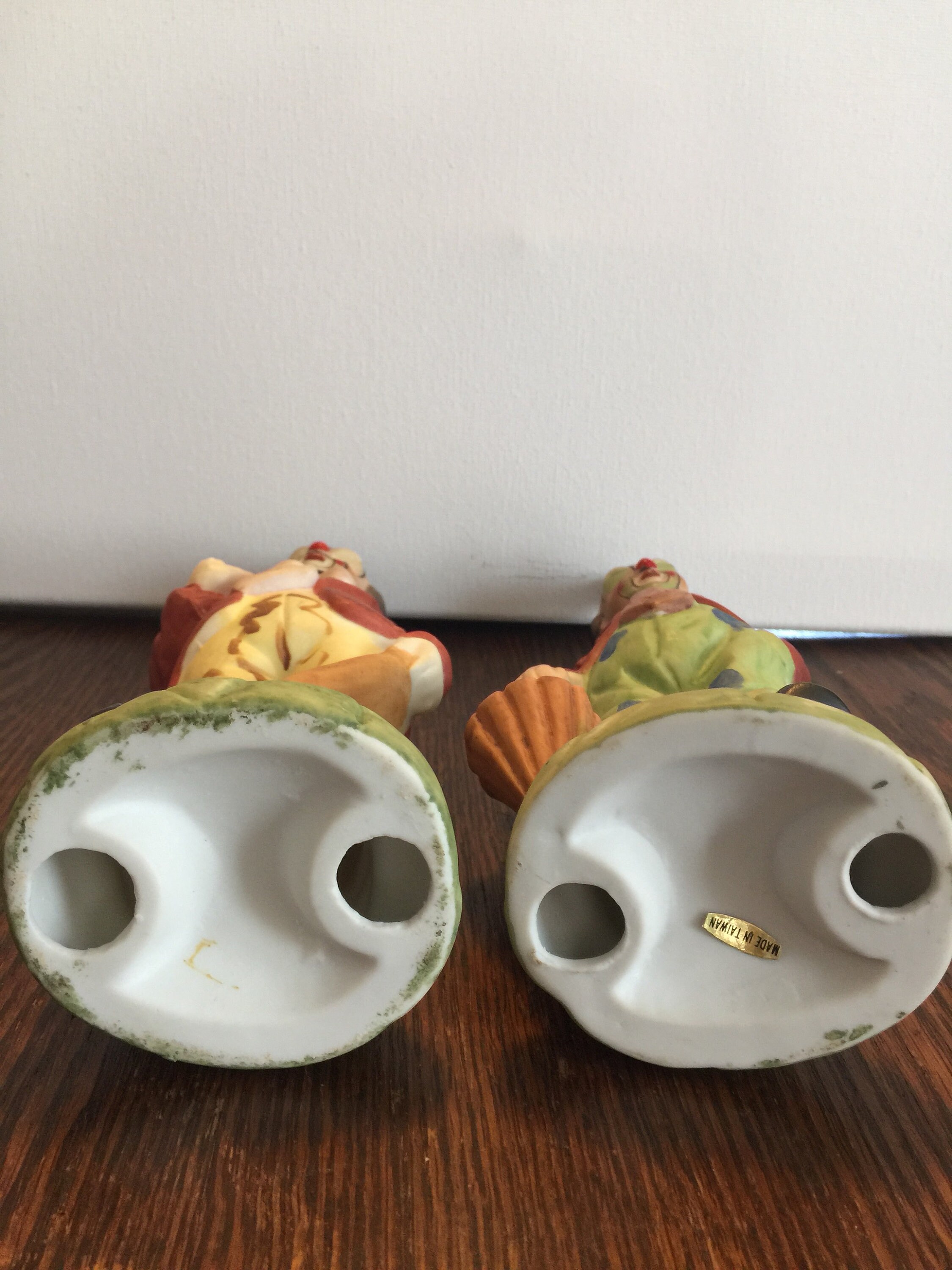 Salt & Pepper Shakers Vintage Ceramic Bisque Clown Couple Figurines
