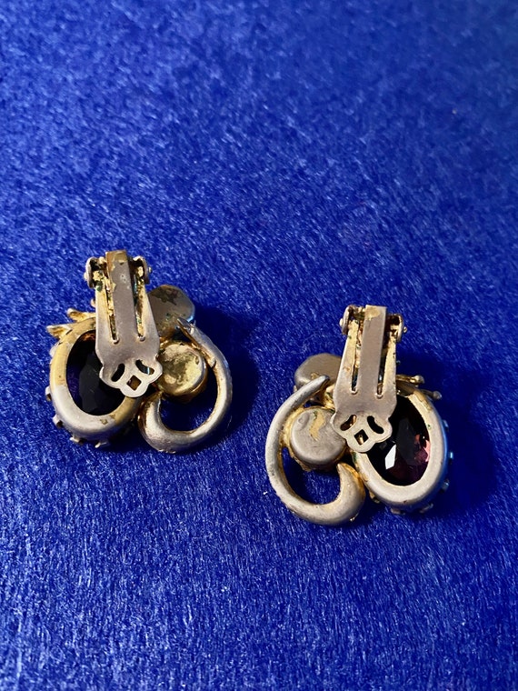 Regency Earrings Gold Tone Aurore Borealis & Amet… - image 4