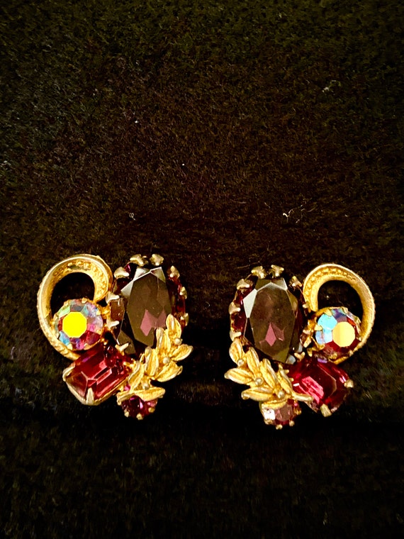 Regency Earrings Gold Tone Aurore Borealis & Amet… - image 3