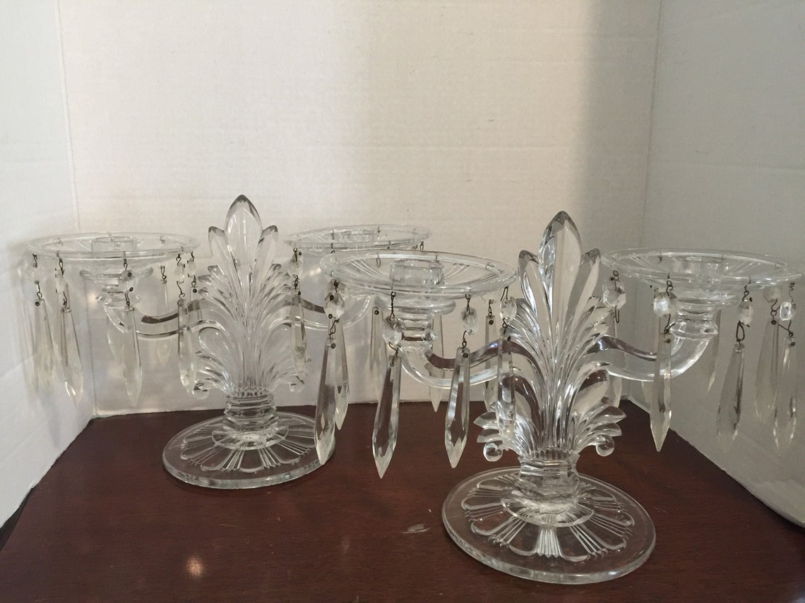 Fostoria Glass Flame Double Arm Candle Holder with Wax Catcher Etsy