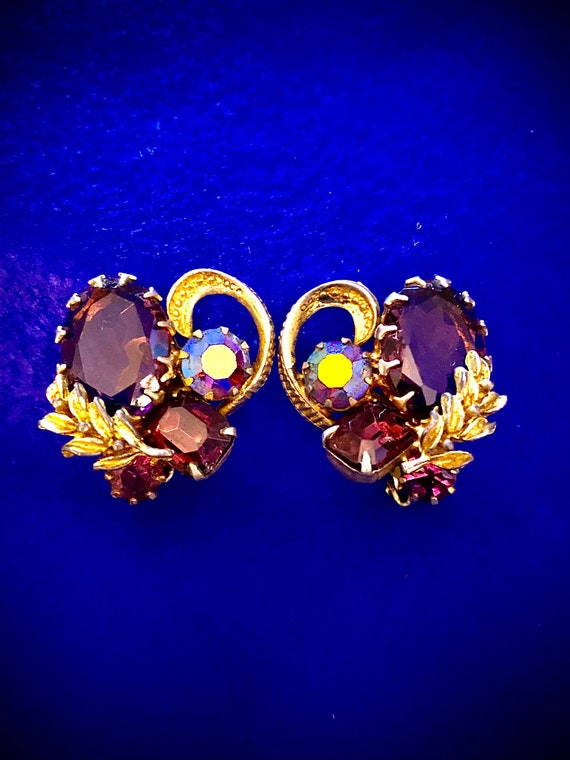 Regency Earrings Gold Tone Aurore Borealis & Ameth