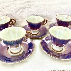 Sterling China Cups & Saucers Set of 5 Lusterware Iridescent Japan