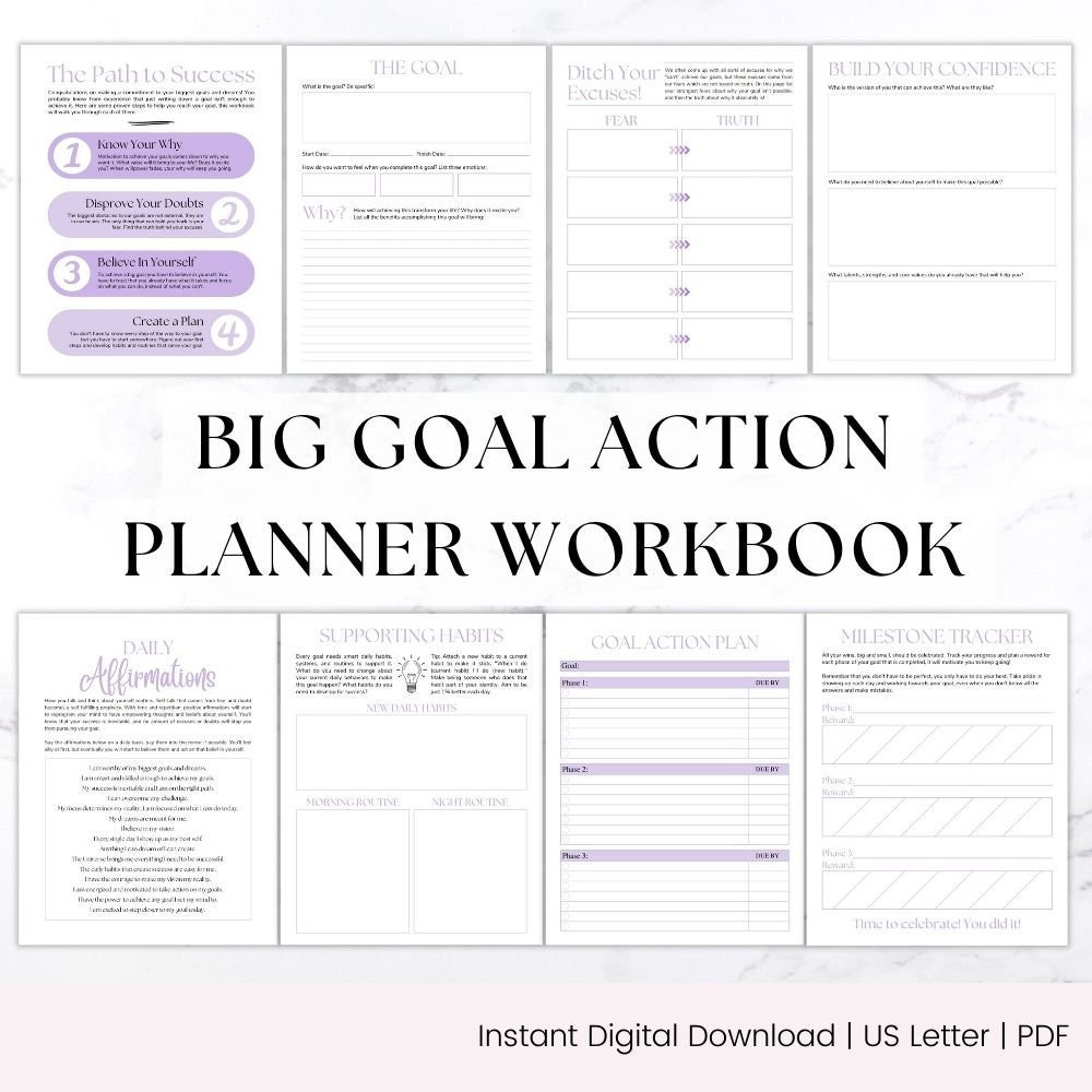 Big Goal Planner Workbook Printable Goal Setting Worksheet Goal Tracker ...