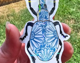 Floral Weevil Beetle Holographic Sticker | Botanical Insect Nature Art