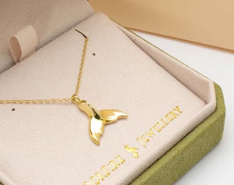 18ct Gold Mermaid Charm Pendant – Mermaid Tail or Whale Tail with Diamond-Cut Belcher Chain 18K