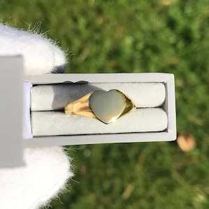 Heart Ring Solid Yellow Gold Heart Signet Ring Real Gold Hallmarked