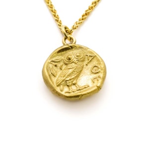 18ct Solid Gold Athena Owl Coin Pendant Fine Ancient Greek Tetradrachm Necklace Double Sided Hallmarked Charm US Duty/Tariffs Paid DHL