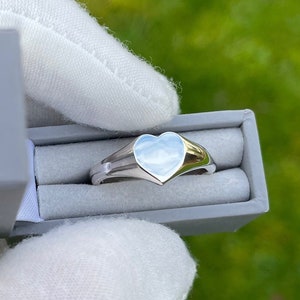 Thick Solid Hallmarked Signet Ring Hand Stamped Sterling Silver Heart Signet Ring Made To Measure Heart Ring