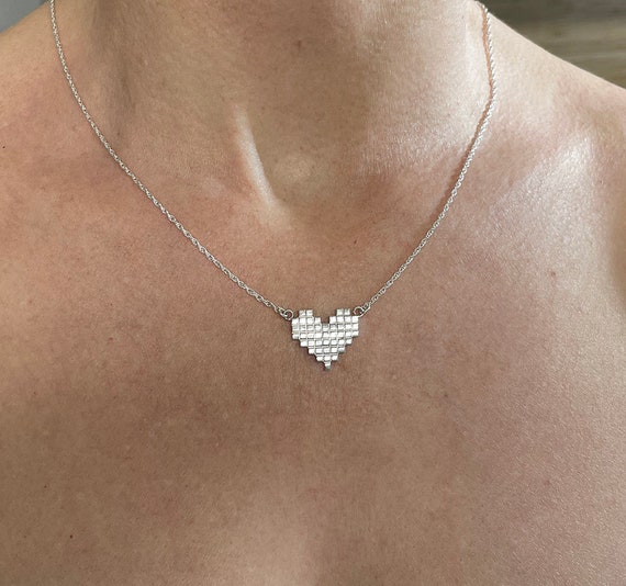 8 Bit Heart - Sterling Silver Pendant Necklace - Etsy
