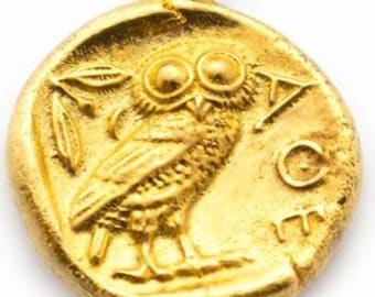 Solid Gold 14ct Athena Goddess of Wisdom and Owl Ancient Greek TETRADRACHM Coin Necklace Attica Greek Coin Pendant & Paperclip Chain 14k
