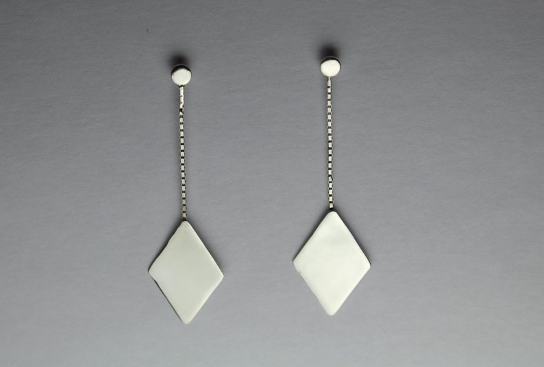 Diamond Earring Sterling Silver Box Chain Diamond Shaped Geometric Mirror Earrings