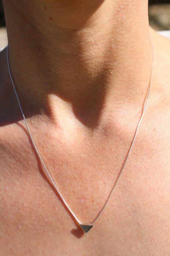 Sterling Silver Geometric Mirror Triangle Pendant with box Chain Necklace