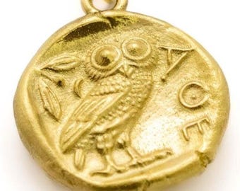 18ct Solid Gold Athena Owl Coin Pendant Fine Ancient Greek Tetradrachm Necklace Double Sided Hallmarked Charm