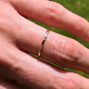 Petite Diamond Stacking Ring - 9 Carat Yellow Gold Diamond Stacking Ring Gold band Minimalist Wedding Band