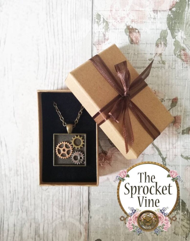 gift for her. steampunk Square Steampunk Pendant with Gift Box steampunk accessories ready to give gift cosplay antique bronze
