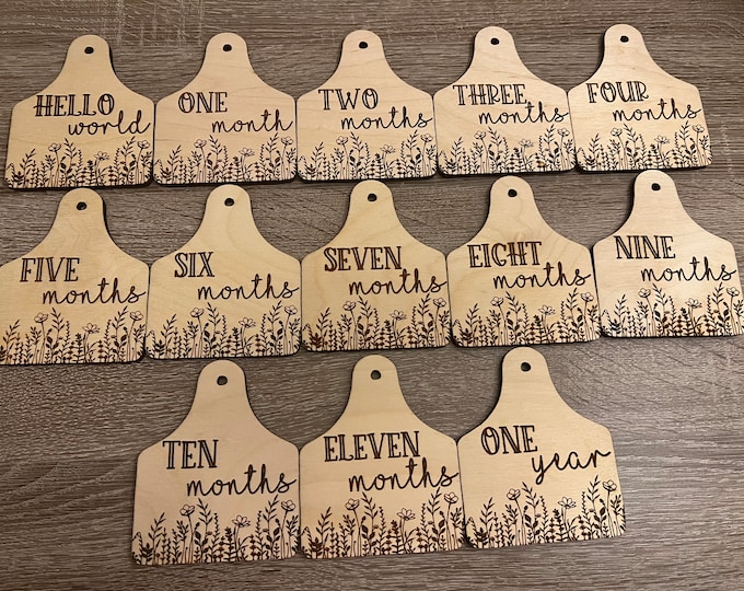 Baby Milestone  Cow Tag  Markers  Laser cut  Engraved