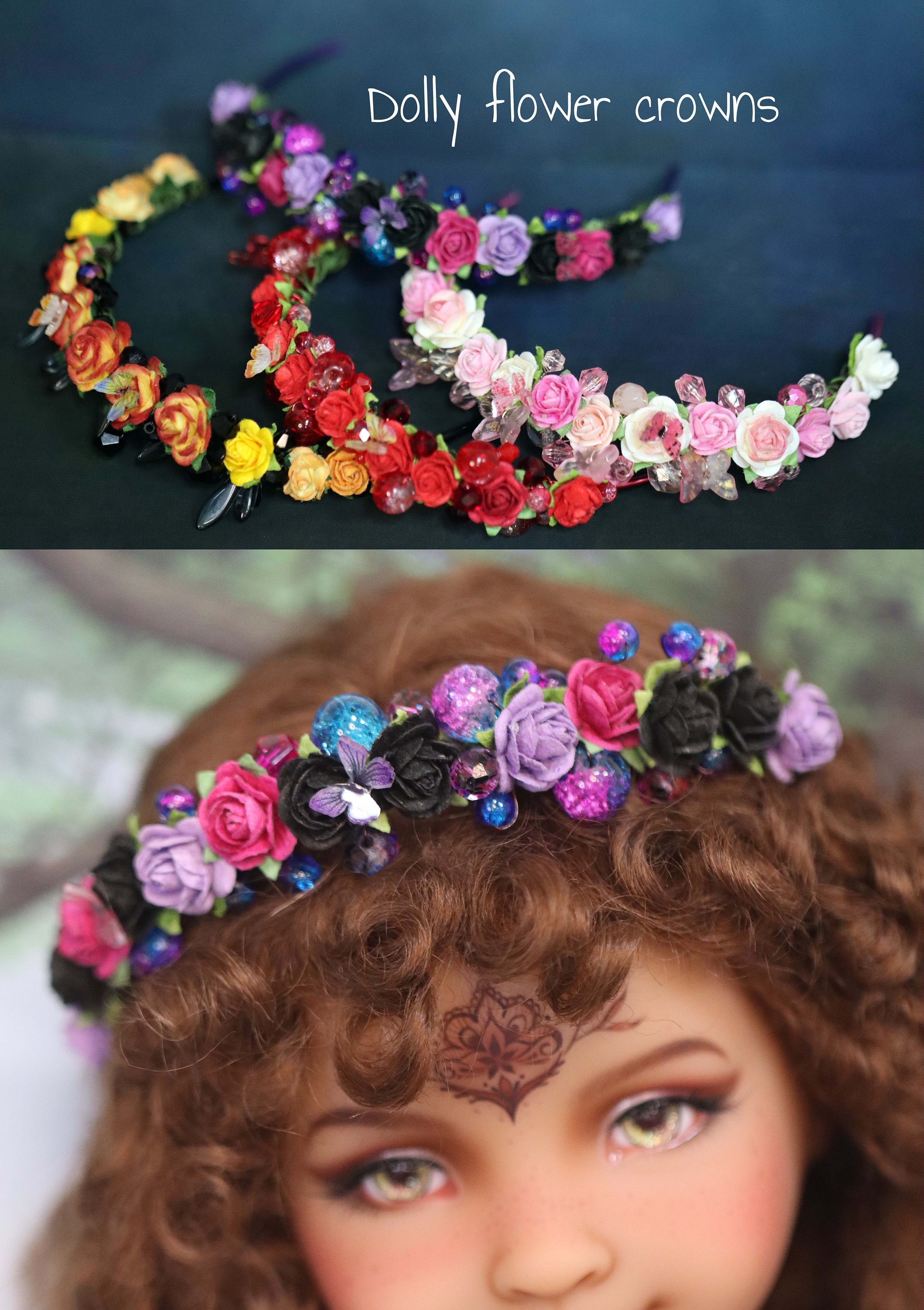 Flower crown for dolls - Made TO Order size 1 4 - 1 3 - 6 7 - 8 9inch…