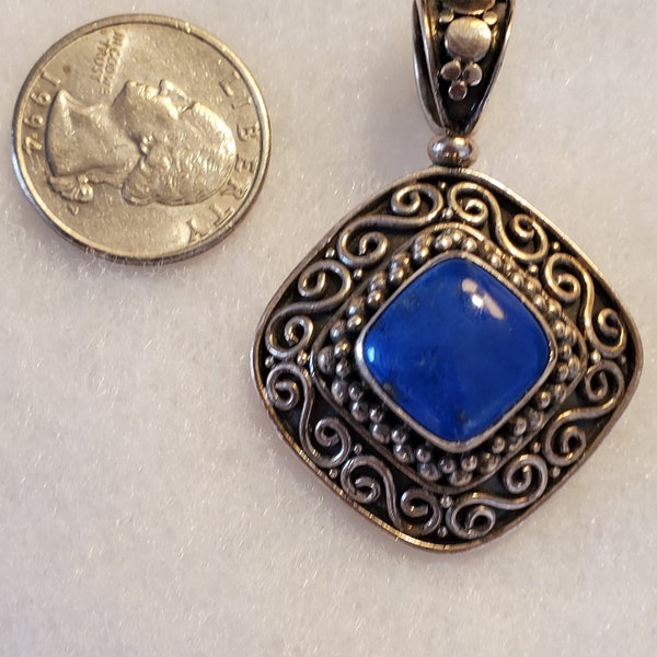 BA Suarti Sterling Silver Lapis Statement Pendant, Large 925 Bali Necklace