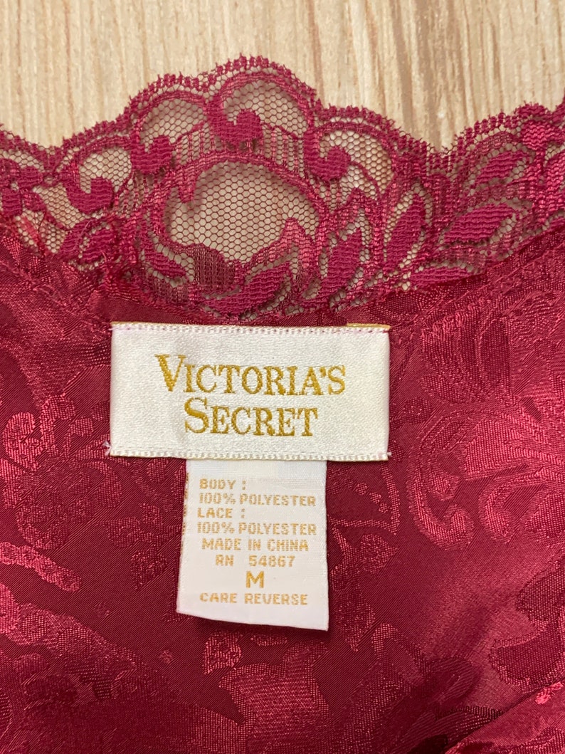 Vintage 1980s Victorias Secret Nightgown Gold Label Burgundy Red Slip ...