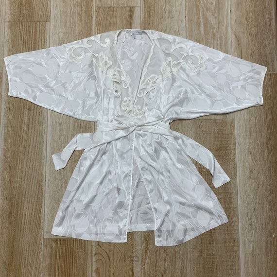 Vintage Natori Short Robe Bridal White Sexy with … - image 2