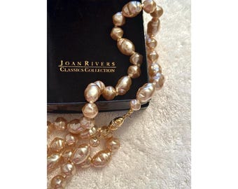 Vintage Joan Rivers Champagne Faux Baroque Pearl Rope Necklace, 36 Inches, Classic Collection, Great Gatsby Style, Long Chunky Pearl