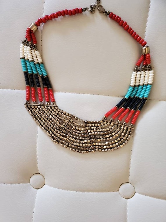 Vintage Tribal Design Brass, Coral, Turquoise, Ony