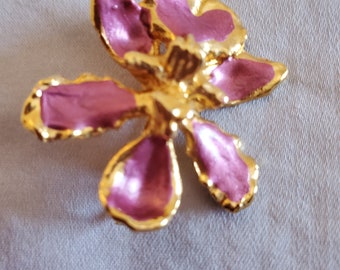 Vintage 22K Gold Filled Pink Enamel Iris Pendant/Brooch