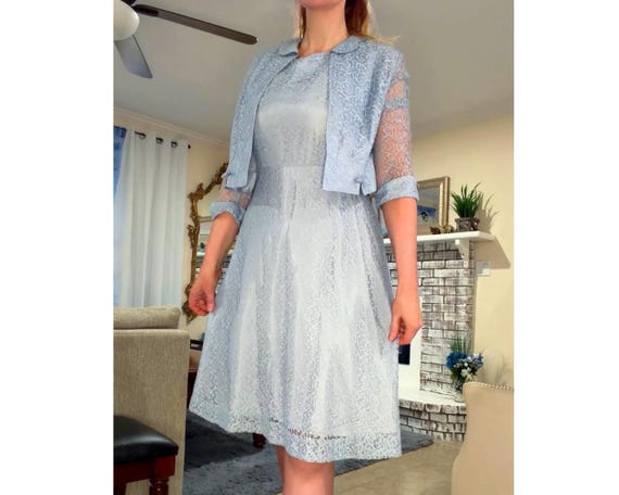 light jacket for cocktail dress Vintage 1950s Dress, & Pins Set • Blue • Lace • Medium • Collar • Bows making it an absolute 2024winter Color:AS PHOTO(GREEN) Burnt Orange Bridesmaid Dresses Summer wedding guest